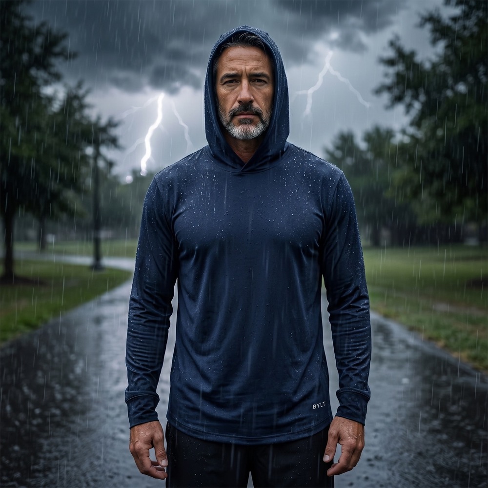 BYLT Premium Basics Signature Hoodie Mens Large Navy Blue Long Sleeve Pullover